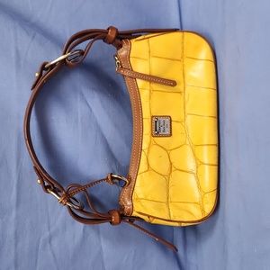 EUC Dooney & Bourke Saffron Yellow Nile Croc Leather Moon Bag SN607